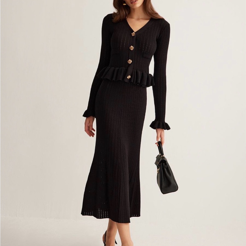 Commense Black Midi Dress with Ruffle Details - Picture 2 of 4